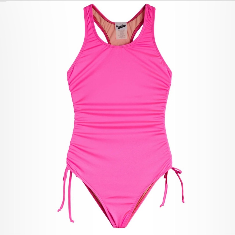 🏝️Random Heart’s Woman’s Junior Sm Neon Pink Cinch Side One Piece Bathing Suit